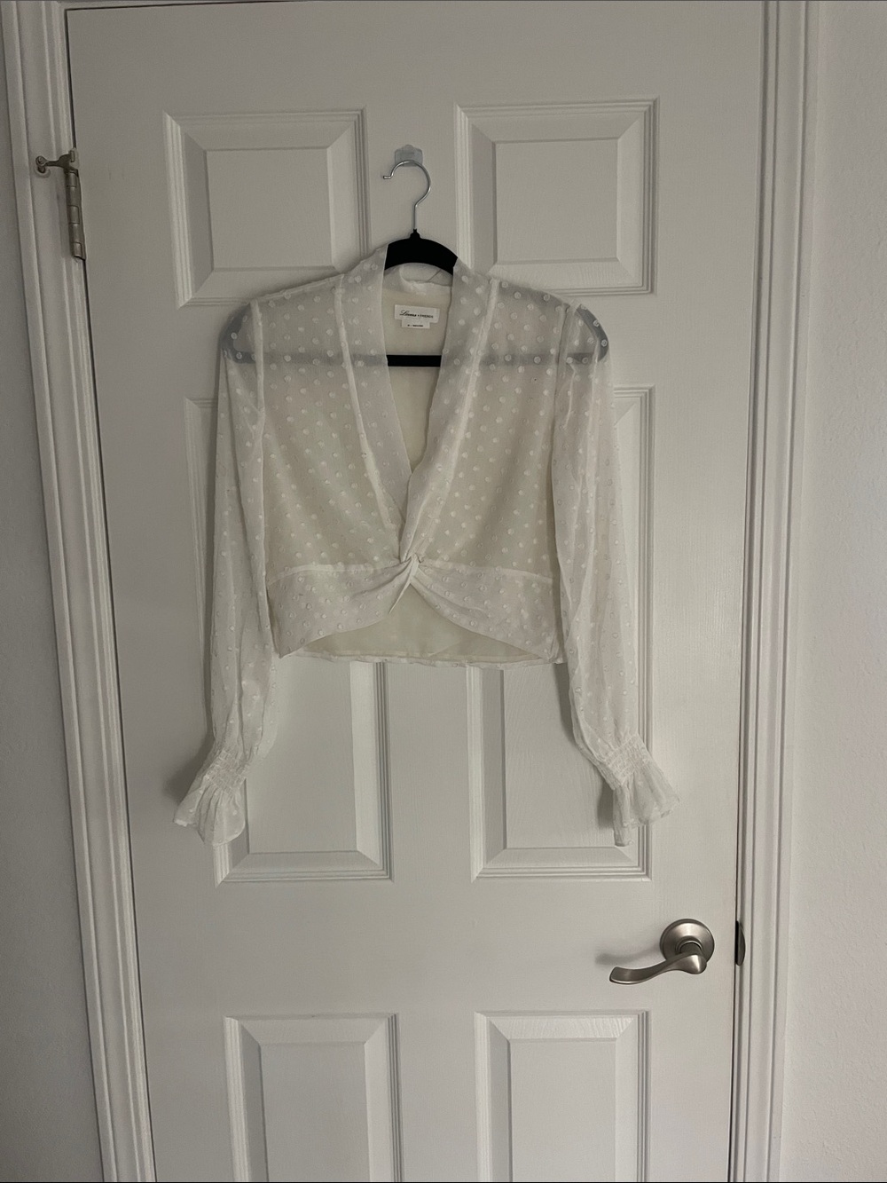 Lovers + Friends White Sheer Knot-Front Blouse